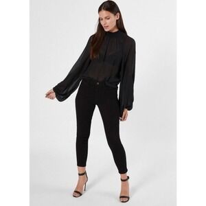 Joie Women's Aldine Long Sleeve Silk Blouse Top Caviar Black Women's Size L NWT